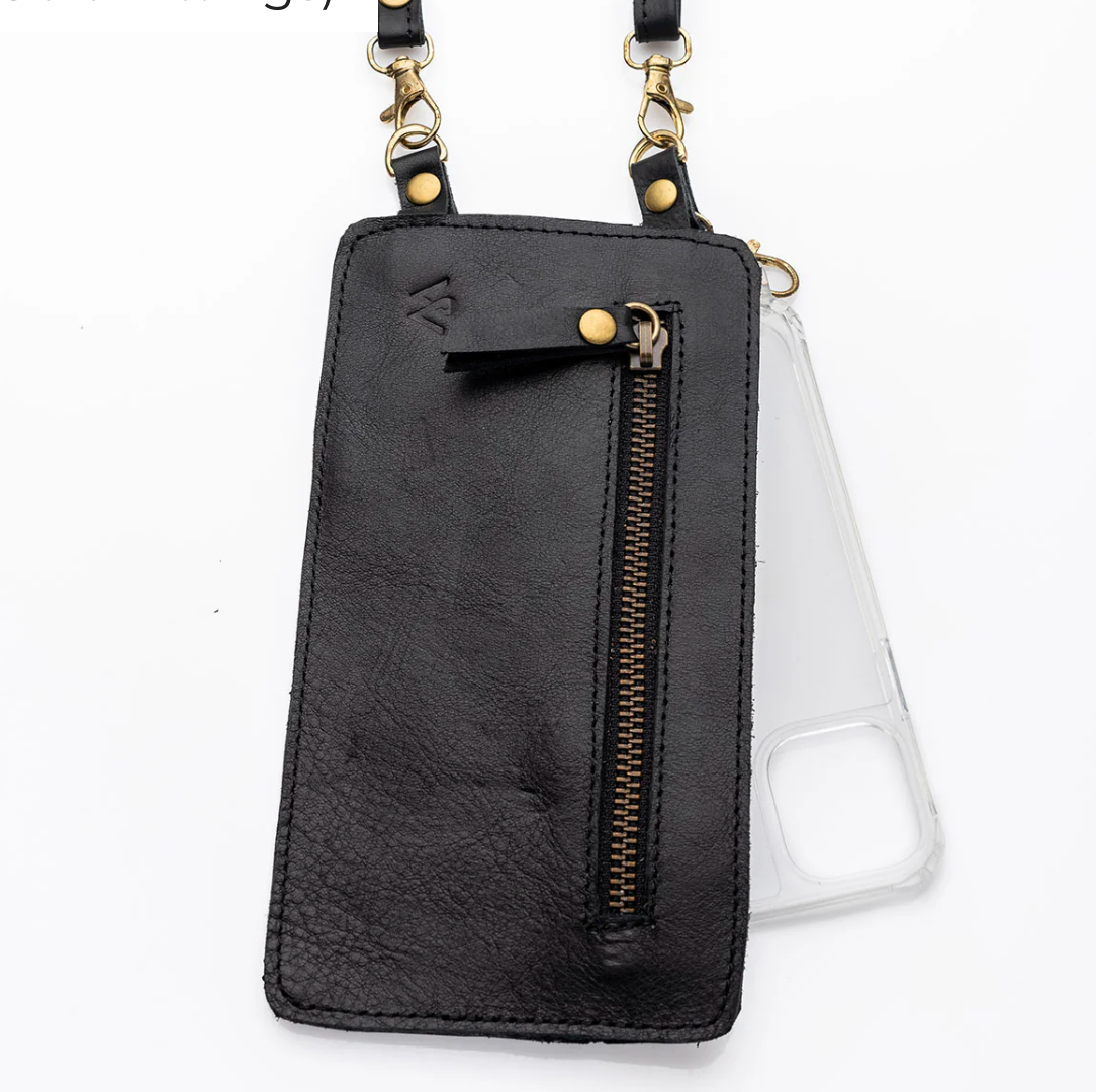 Black Leather Purse & Strap (w Gold Fittings)