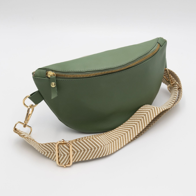 Sage Leather Bum Bag (w Gold Fittings)