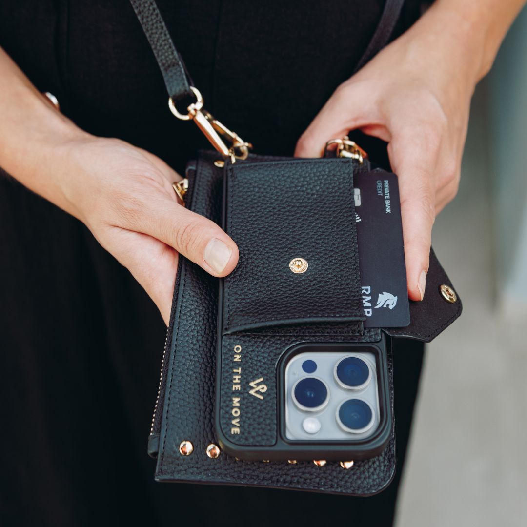 iPhone Black Premium Leather cover, Strap & Purse