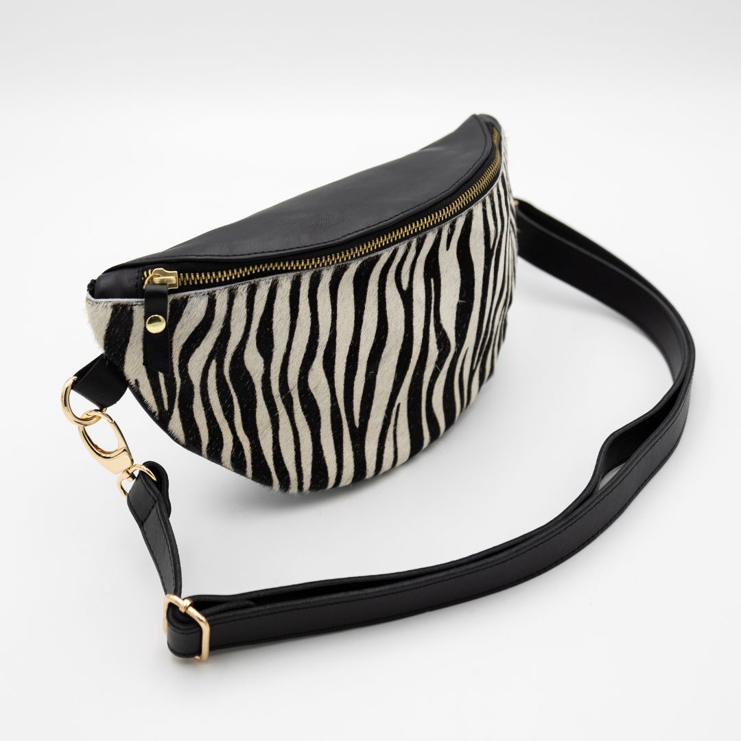 Zebra Leather Bum Bag (Gold Fittings)