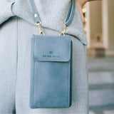 Ice Blue Leather Phone Purse Bag (w Gold Fittings)