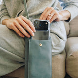 Ice Blue Leather Phone Purse Bag (w Gold Fittings)