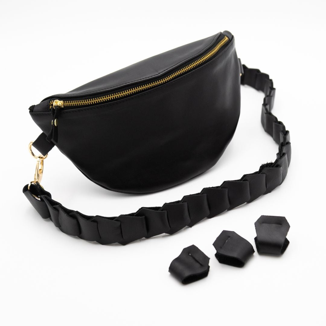 Black Leather Bum Bag (w Gold Fittings)