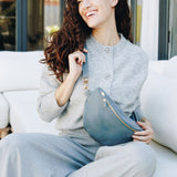 Leather Bum Bag Strap - Ice Blue w Gold Fittings