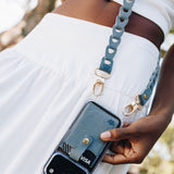Phone Leather Link strap - Ice Blue w Gold Fittings