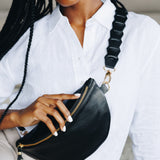 Leather Link strap - Black w Gold Fittings