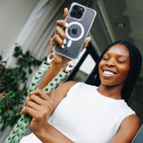 Phone Leather Link strap - Sage w Gold Fittings