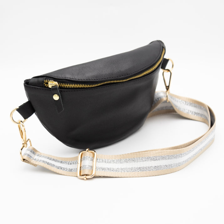 Black Leather Bum Bag (w Gold Fittings)