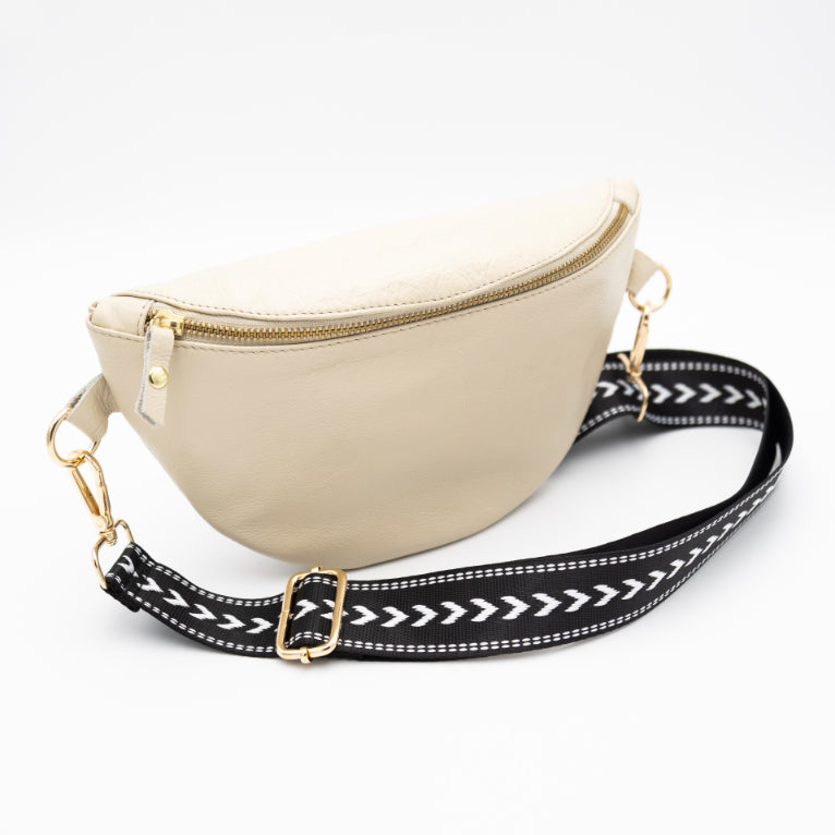 Latte Leather Bum Bag w Gold Fittings