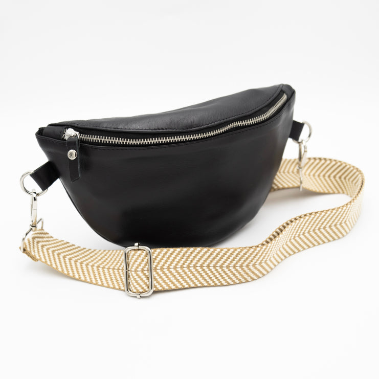 Black Leather Bum Bag (w Silver Fittings)