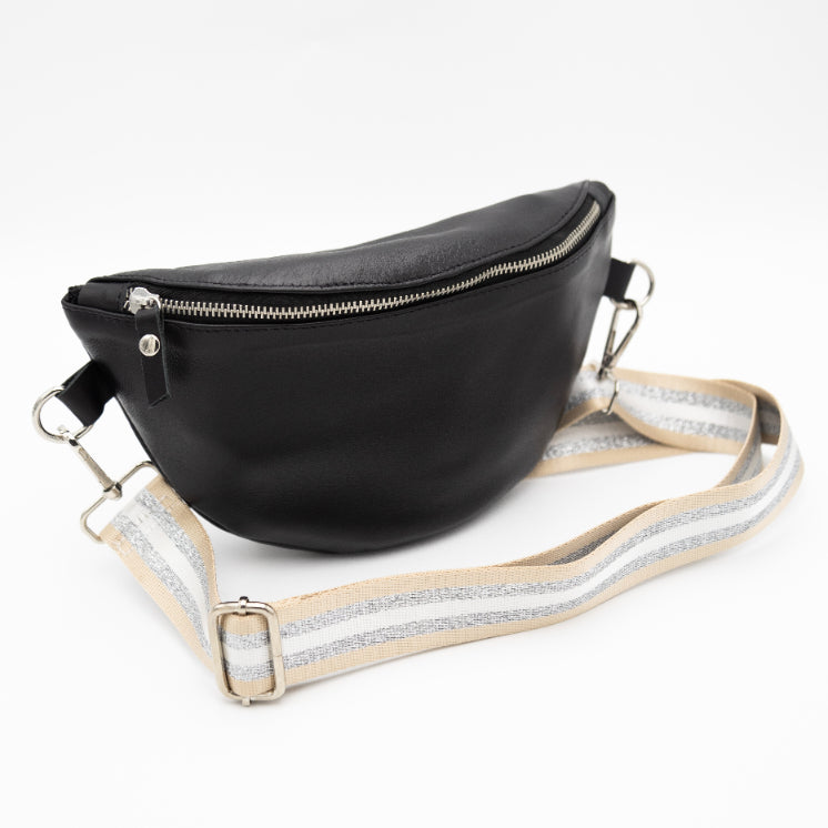 Black Leather Bum Bag (w Silver Fittings)