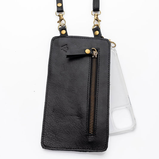 Black Leather Purse & Strap (w Gold Fittings)